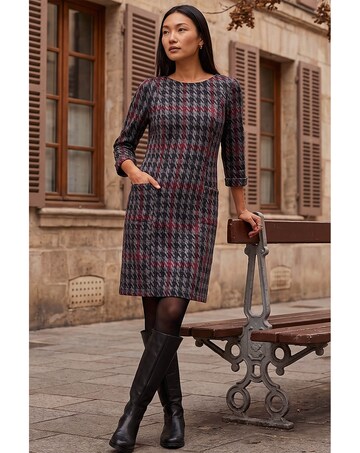 Roman Houndstooth Pocket Shift Dress