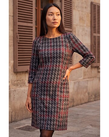 Roman Houndstooth Pocket Shift Dress