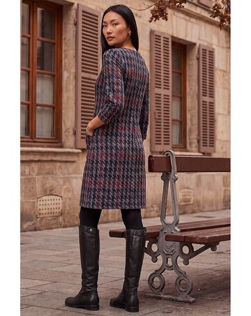 Roman Houndstooth Pocket Shift Dress