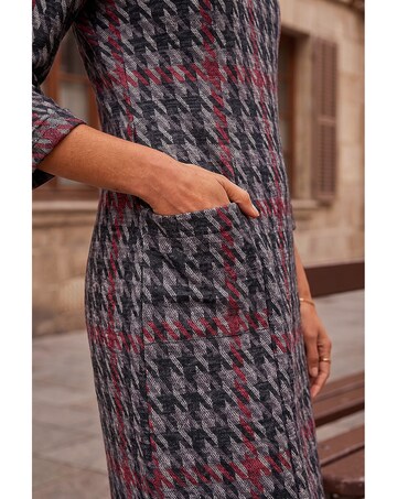 Roman Houndstooth Pocket Shift Dress