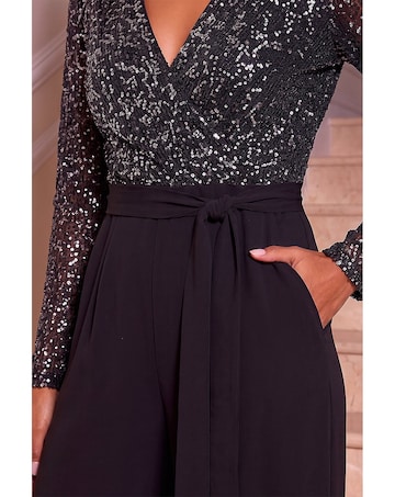 Roman Sequin Wrap V-Neck Jumpsuit