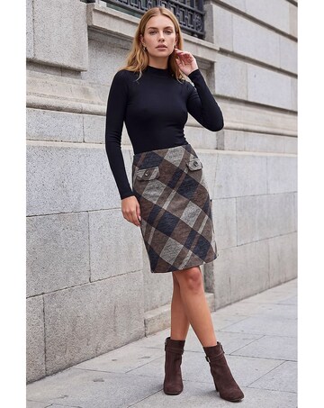 Roman Button Check A-Line Skirt