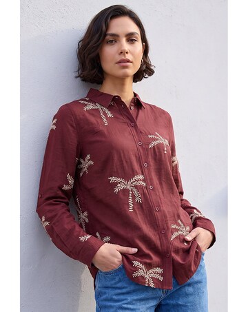 Roman Embroidered Palm Print Shirt