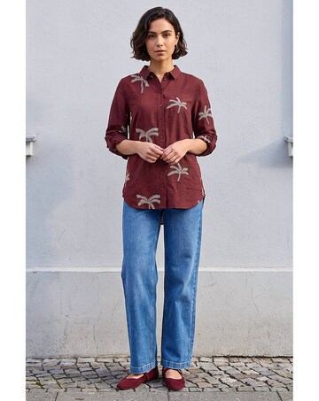 Roman Embroidered Palm Print Shirt
