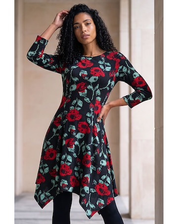 Roman Rose Print Hanky Hem Dress