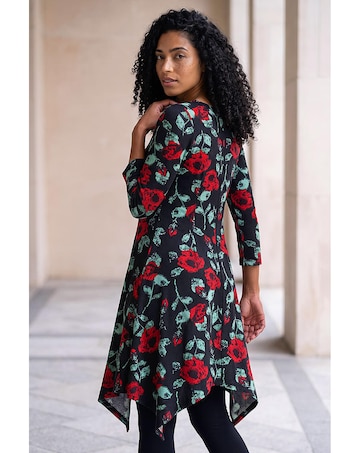 Roman Rose Print Hanky Hem Dress