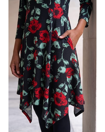 Roman Rose Print Hanky Hem Dress