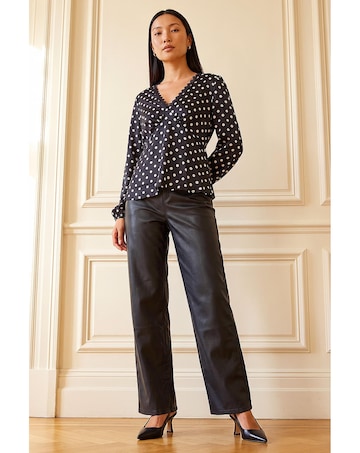 Roman Polka Dot Lace Trim Satin Top