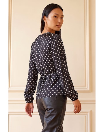 Roman Polka Dot Lace Trim Satin Top