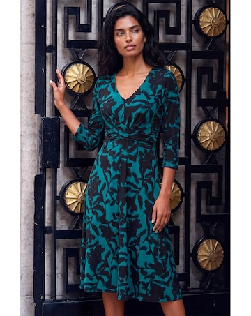 Roman Floral Wrap Midi Stretch Dress