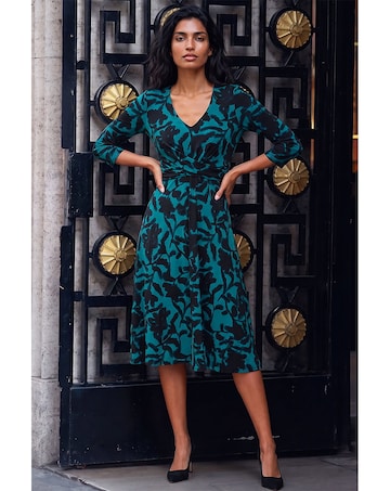 Roman Floral Wrap Midi Stretch Dress