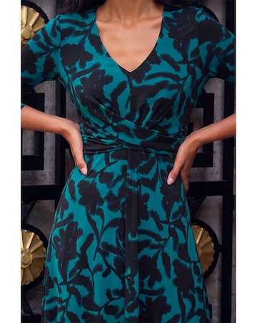 Roman Floral Wrap Midi Stretch Dress