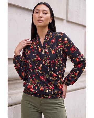 Roman Floral Print Wrap Top