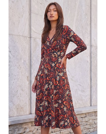 Roman Floral Gathered Midi Dress