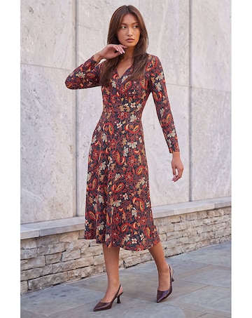 Roman Floral Gathered Midi Dress