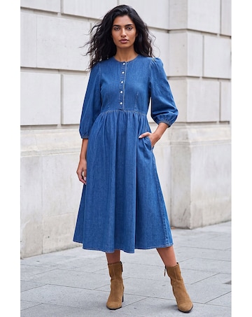 Roman Popper Buttoned Midi Dress