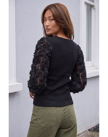 Roman Lace Sleeve V-Neck Knit Top