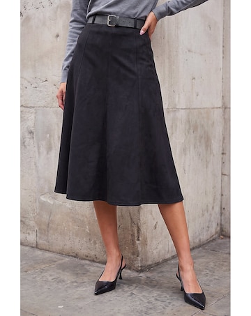 Roman Belted Suedette Midi Skirt
