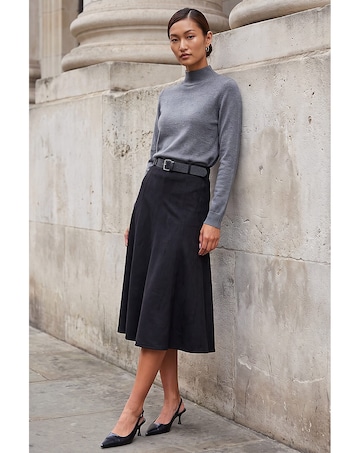 Roman Belted Suedette Midi Skirt