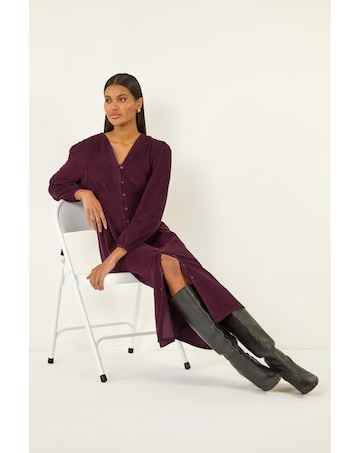 Roman Corduroy Button Down Midi Dress