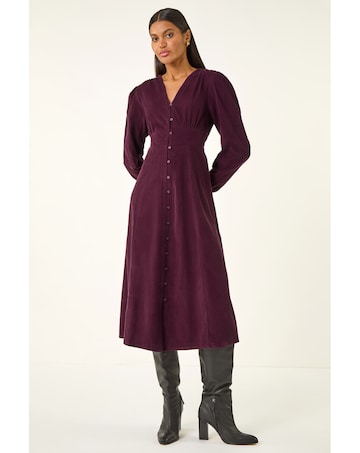 Roman Corduroy Button Down Midi Dress