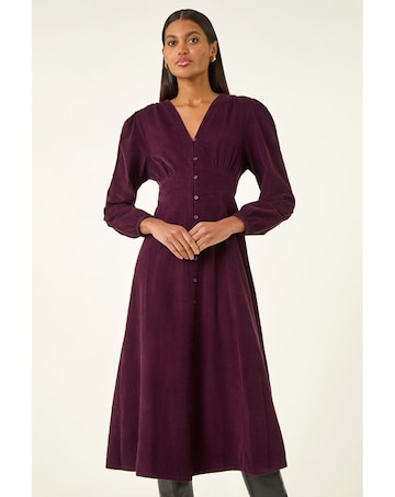 Roman Corduroy Button Down Midi Dress