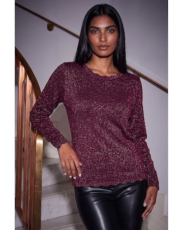 Roman Shimmer Scallop Trim Knit Jumper