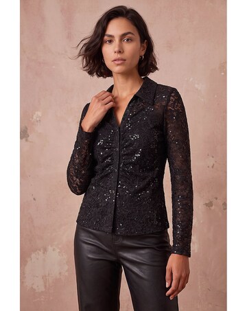 Roman Sequin Lace Collared Blouse