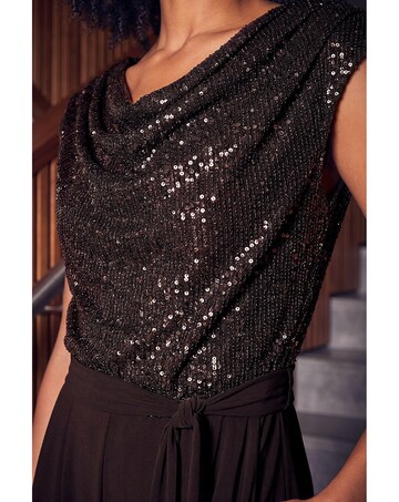 Roman Sequin Bodice Cowl Neck Jumpsuit