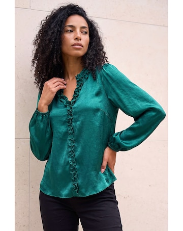 Roman Crinkle Satin Frill V-Neck Top