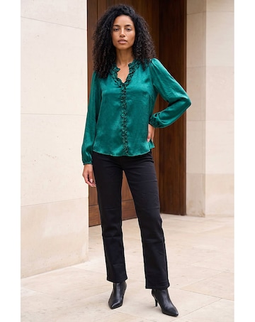 Roman Crinkle Satin Frill V-Neck Top