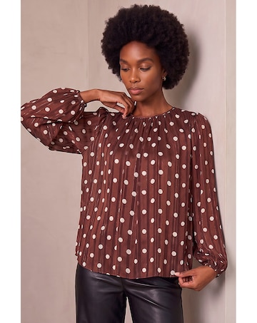 Roman Polka Dot Satin Pleated Top