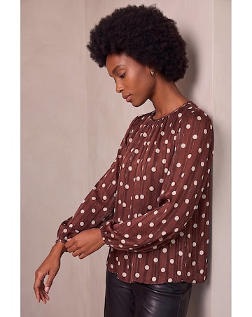 Roman Polka Dot Satin Pleated Top