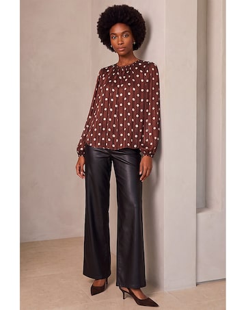 Roman Polka Dot Satin Pleated Top