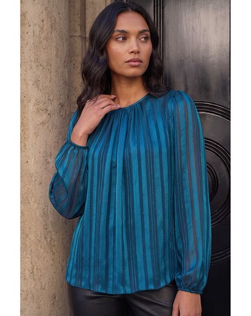 Roman Satin Stripe Pleated Top