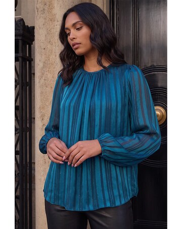 Roman Satin Stripe Pleated Top
