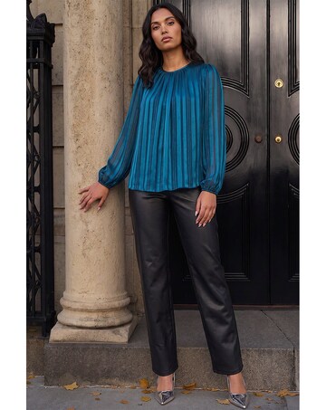 Roman Satin Stripe Pleated Top