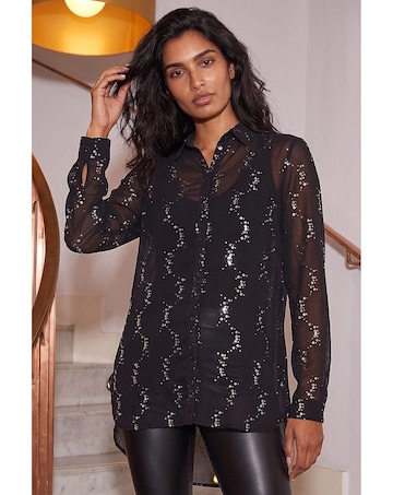 Roman Spot Foil Print Longline Shirt