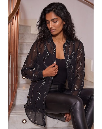 Roman Spot Foil Print Longline Shirt