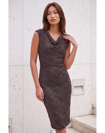 Roman Shimmer Cowl Neck Dress