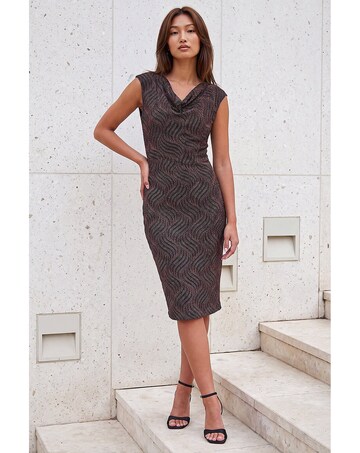 Roman Shimmer Cowl Neck Dress