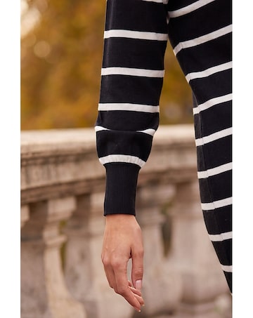 Roman Stripe V-Neck Knit Jumper Dress