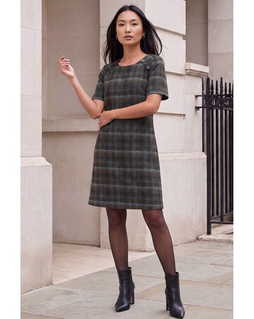 Roman Check Button Detail Dress