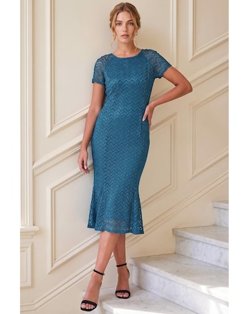 Roman Sparkle Lace Flute Hem Dress