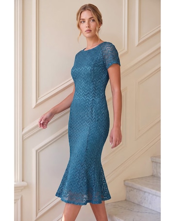 Roman Sparkle Lace Flute Hem Dress