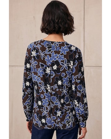 Roman Floral Puff Print Keyhole Top
