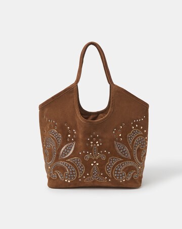 Accessorize Embroidered Suede Tote Bag