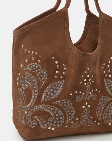 Accessorize Embroidered Suede Tote Bag