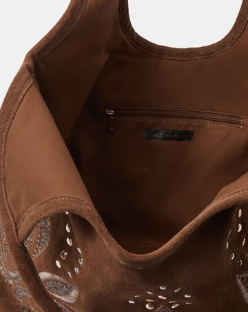 Accessorize Embroidered Suede Tote Bag