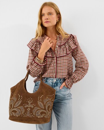 Accessorize Embroidered Suede Tote Bag